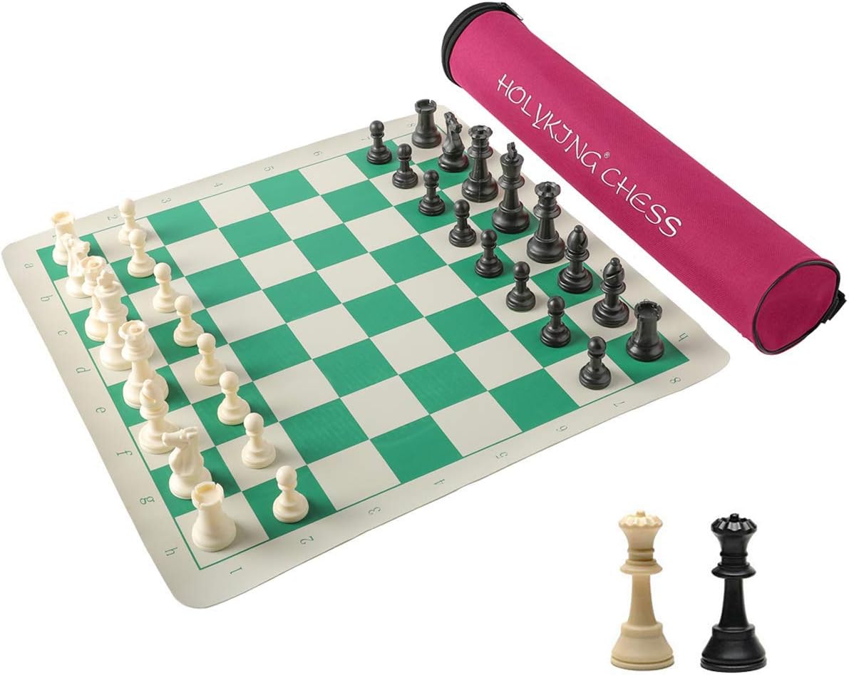 HOLYKING 20" Tournament Travel Chess Sets Roll Up, Beginner Portable Vinyl Chess Board Game Set in Carry Tube, Family Games for Kids Adults -Forest Green