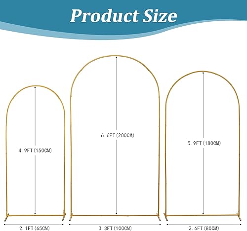 Miniatura 4 de Juego de 3 soportes de arco de metal, soporte de arco de boda dorado de 7.2 pies para ceremonia, marco de arco de globos de metal, cenador de jardín