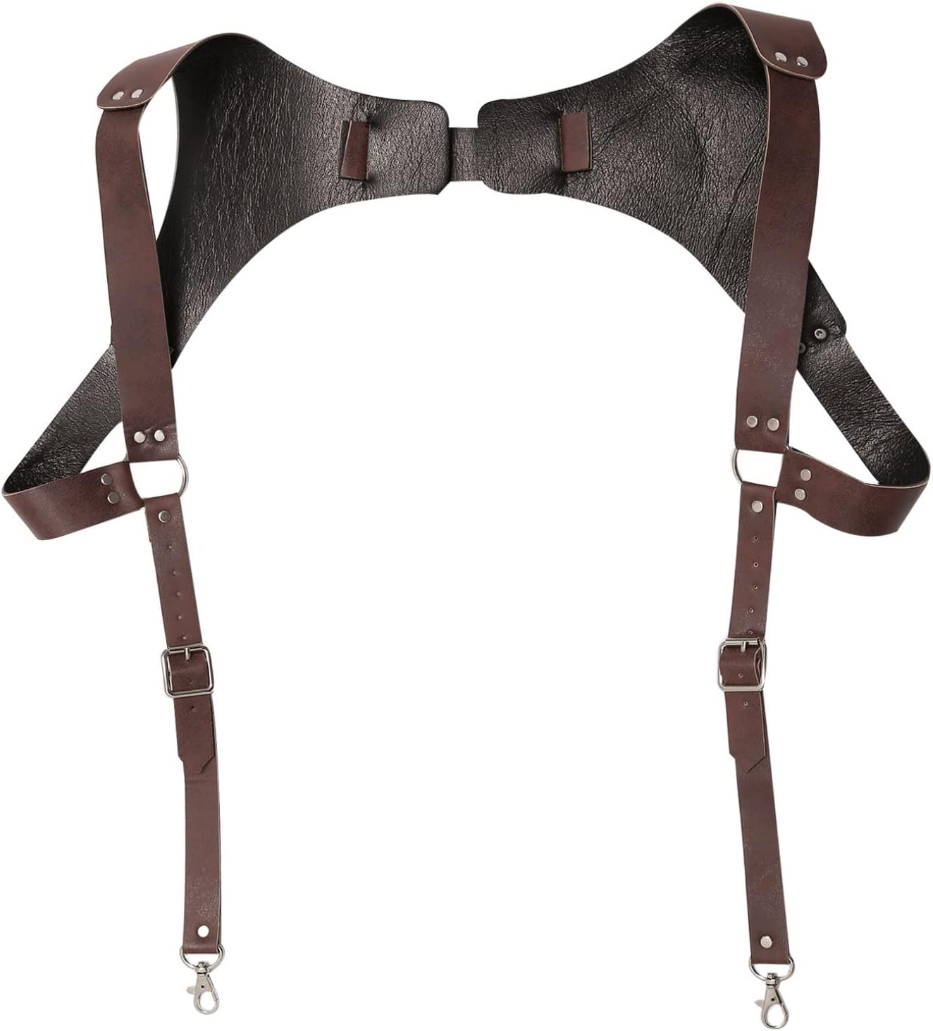 FEESHOWVintage Medieval Leather Suspender H-Back Steampunk Suspenders with Adjustable Buckle for Men Party Cosplay Clubwear