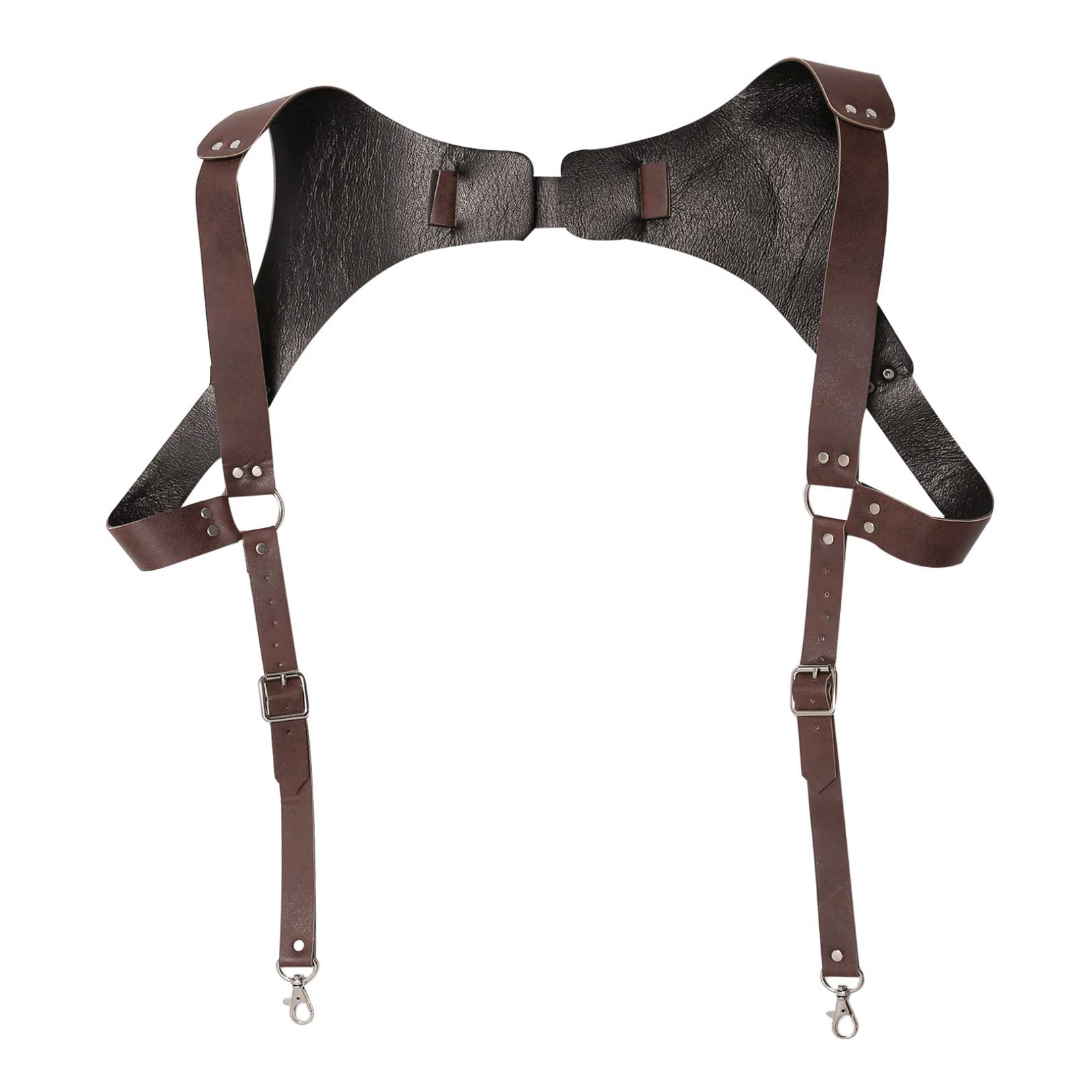 FEESHOWVintage Medieval Leather Suspender H-Back Steampunk Suspenders with Adjustable Buckle for Men Party Cosplay Clubwear