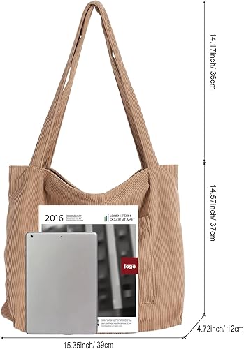 Miniatura 4 de WantGor Bolso de mano de pana para mujer, bolso de hombro grande, bolsos casuales de gran capacidad, bolsa de trabajo de compras