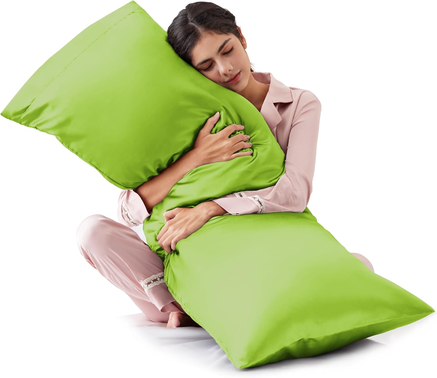 Love&amp;#39;s cabin Body Pillow Cover, 20x54 inches Sage Soft Satin Body Pillow case with Envelope Closure, Silky Slip Cooling Body Pillow Pillowcases for Hair and Skin