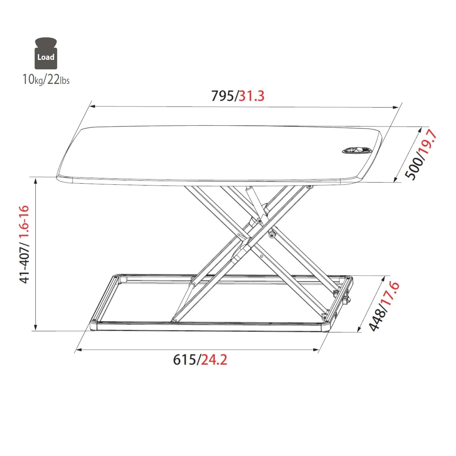 hjh OFFICE 802100 Sitz-Steh Schreibtischaufsatz VM-SA Alu 79,5 x 50 cm Aufsatz für Schreibtische, höhenverstellbar mit Gasfeder
