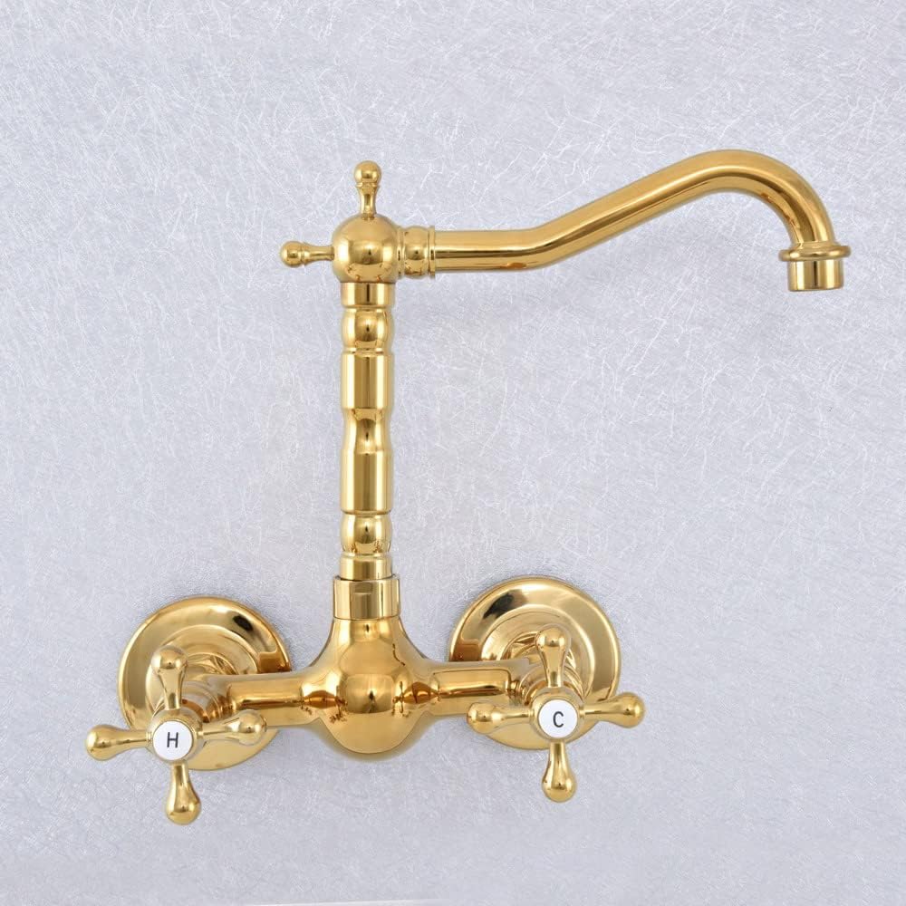 バスルームのシンク、Kiten SD 磨かれた真鍮の壁に取り付けられた Kiten バスルームのシンクデュアルハンドルスイベルスパウ