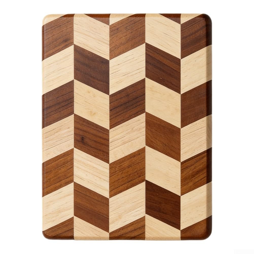 Tagliere in legno, motivo a scacchi, antiscivolo, blocco da cucina in legno di caucciù, 30 x 20 cm, tagliere per verdure, carne e frutta (B)