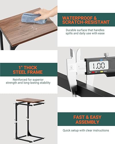 Miniatura 3 de Mesa auxiliar en forma de C para sofá, soporte de café pequeño, bandeja de sofá con marco de metal y resistente al agua, resistente a los arañazos,