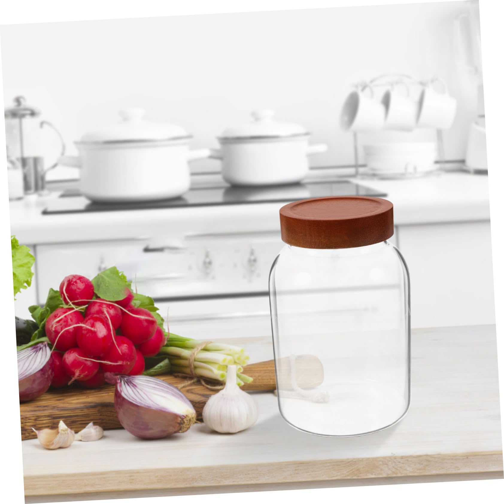 Getreidebehälter aus Glas 2800ml mit Holzdeckel, Luftdichtes Vorratsglas | Borosilikatglas, für Mehl, Kaffeebohnen und Tee, Transparent, Große Füllmenge, Küchenaufbewahrung