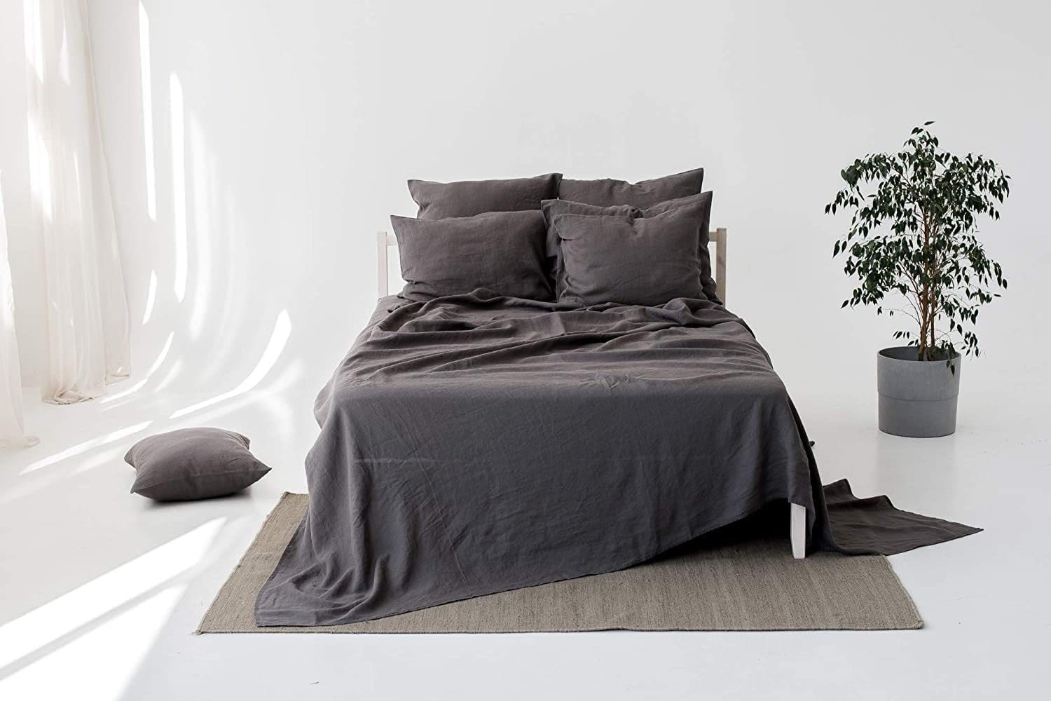 My Linen Home Lenzuolo Sopra Lino Lavato (100% Stonewashed) in Grigio scuro, 230x270 cm I Ipoallergenico, termoregolatore e traspirante I Delicato e morbido anche per la pelle più sensibile