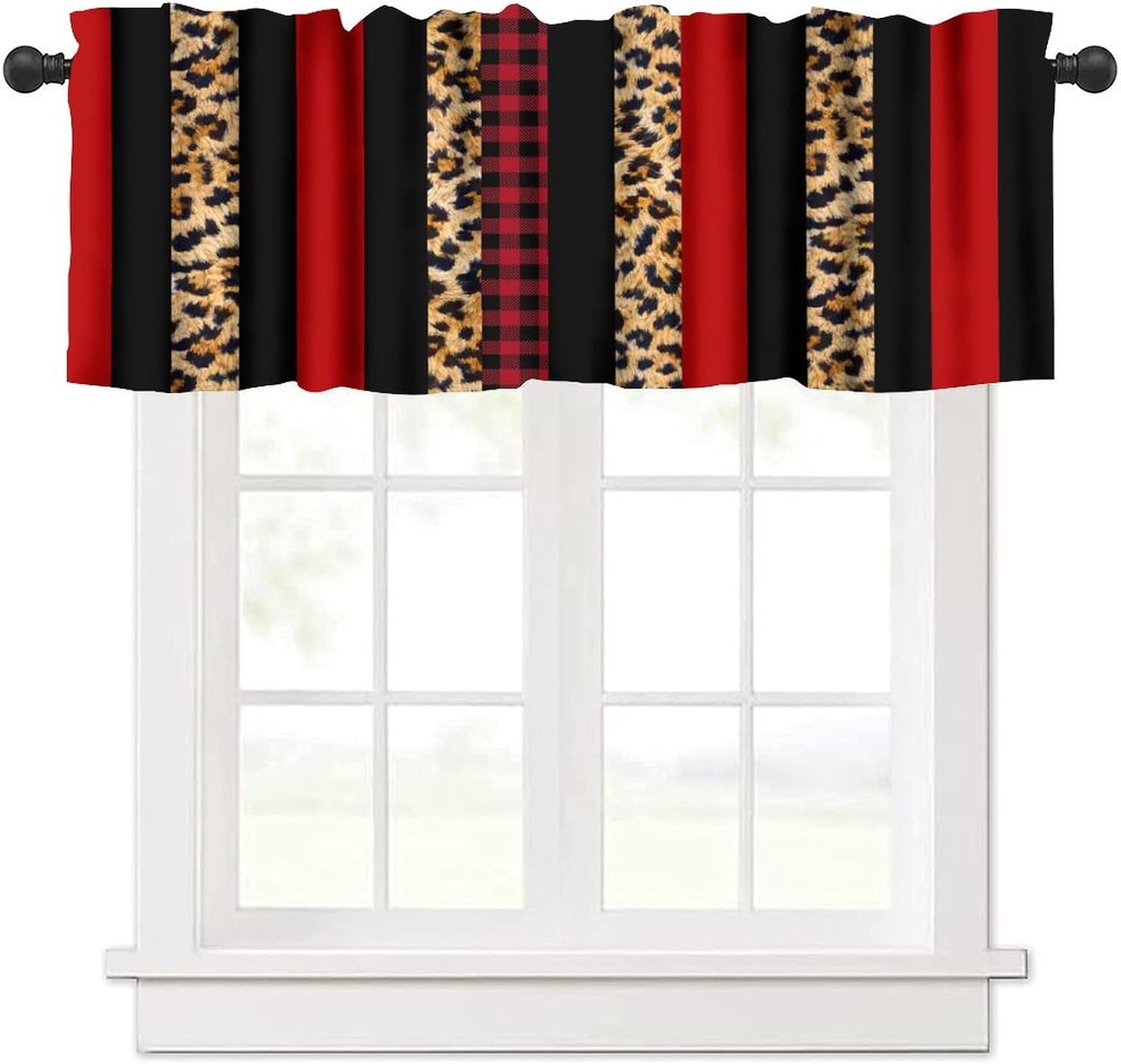 Vintage Boho Floral Valance Curtains,Retro Rustic Carpet Texture Modern Art Short Drape for Living Room Kitchen Cafe Office Window Treatment 1 Panel 54" W x 18" L Inch
