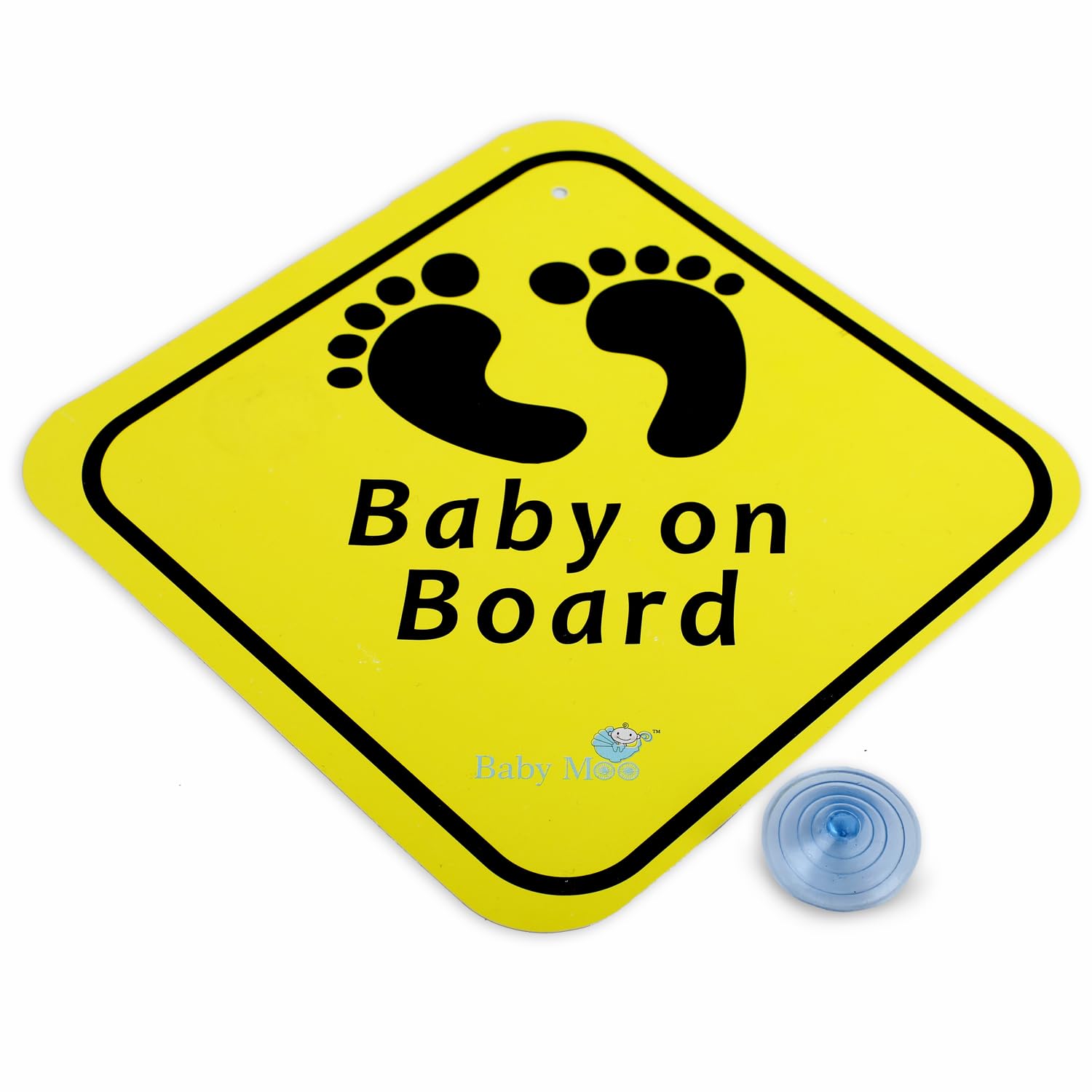 BabyMoo Tiny Feet On Board With Vacuum Suction Cup Clip Yellow - Weatherproof Car Decal - Adorable Design for Maximum Attention - Enhance Road Visibility - Easy to Apply and Residue