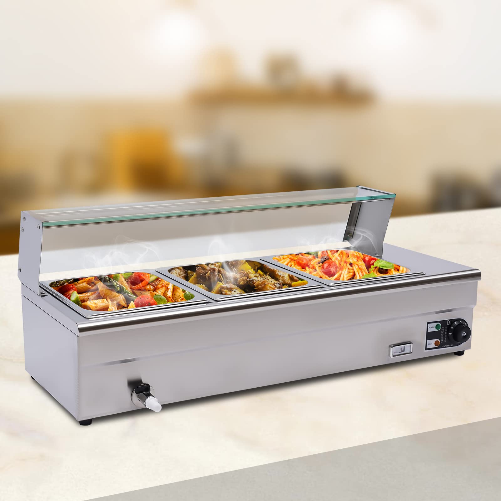 Scaldavivande da buffet, in acciaio inox, 3 padelle, piano di lavoro elettrico, scalda alimenti con grande capacità, Chafing Dishes