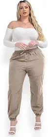 Calça Feminina Jogger Plus Size Cintura Alta Sig Estilo com Bolsos