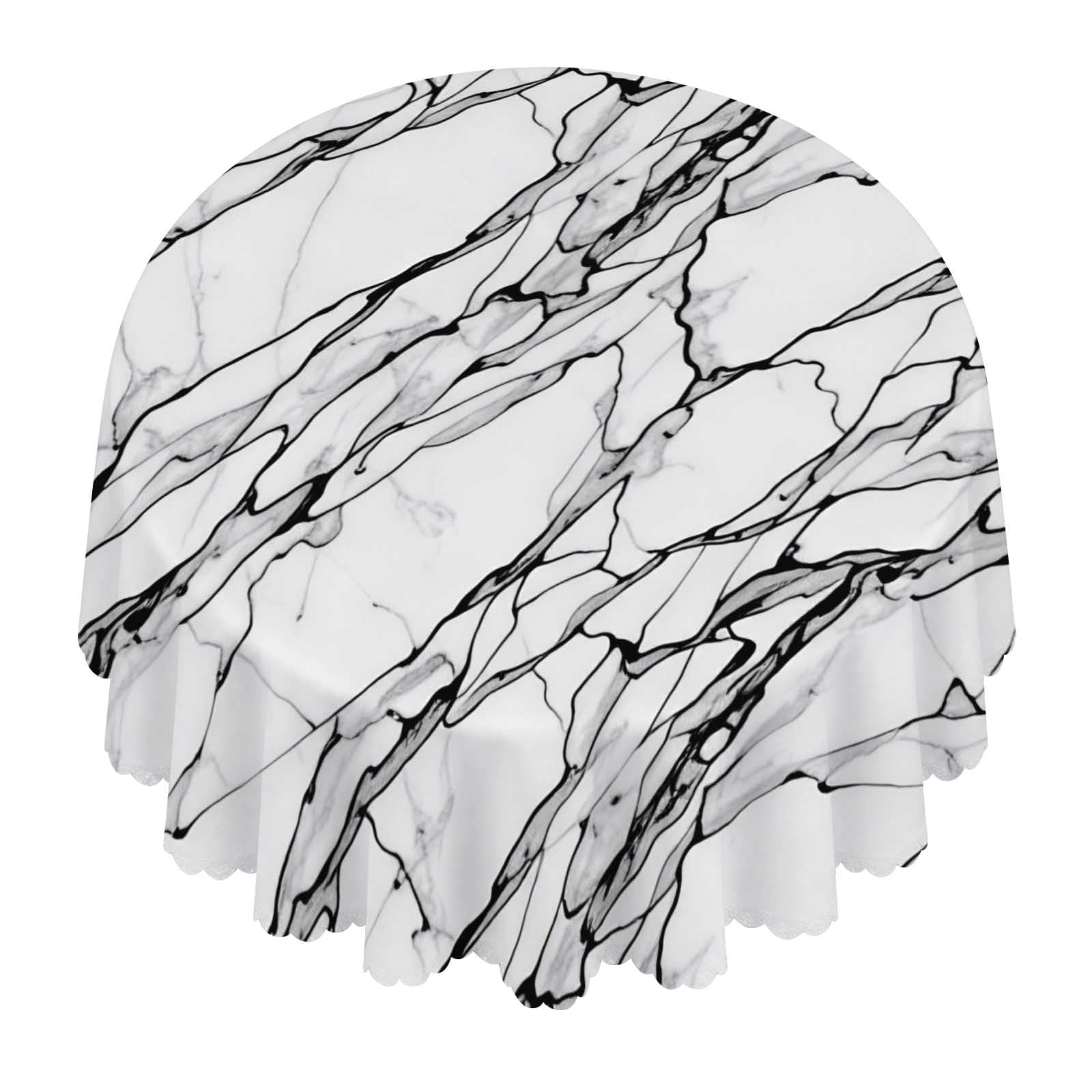 Marble Texture Gray Round Tablecloth Waterproof Washable For Dining Party