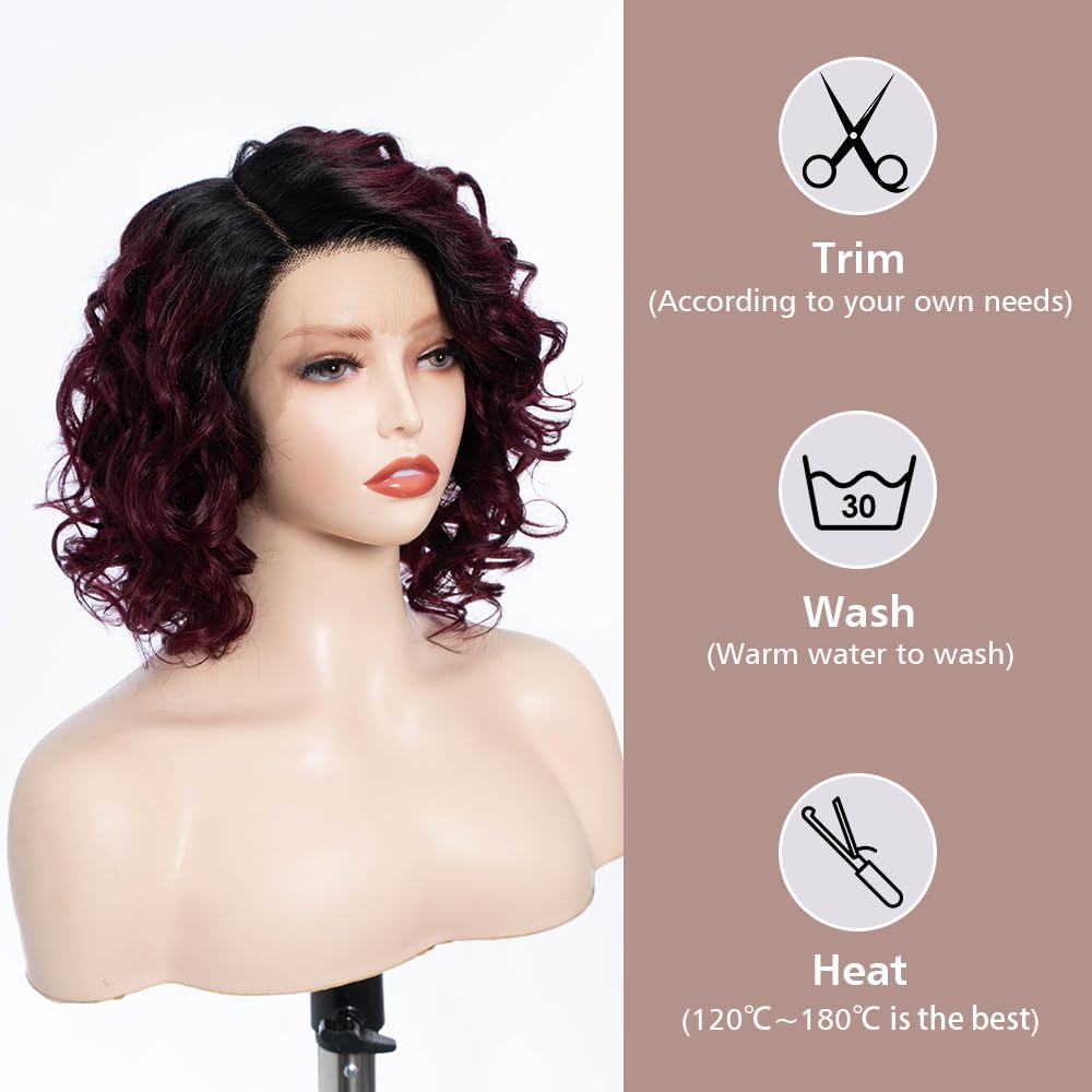 FASHION IDOL Short Water Wave Lace Front Bob Wigs for Women Human Hair Kinky Curly wig Side Part Shouder Lenth Wig Pre plucked with Baby Hair Natural Black 150% Density (12 Inches - Image 4