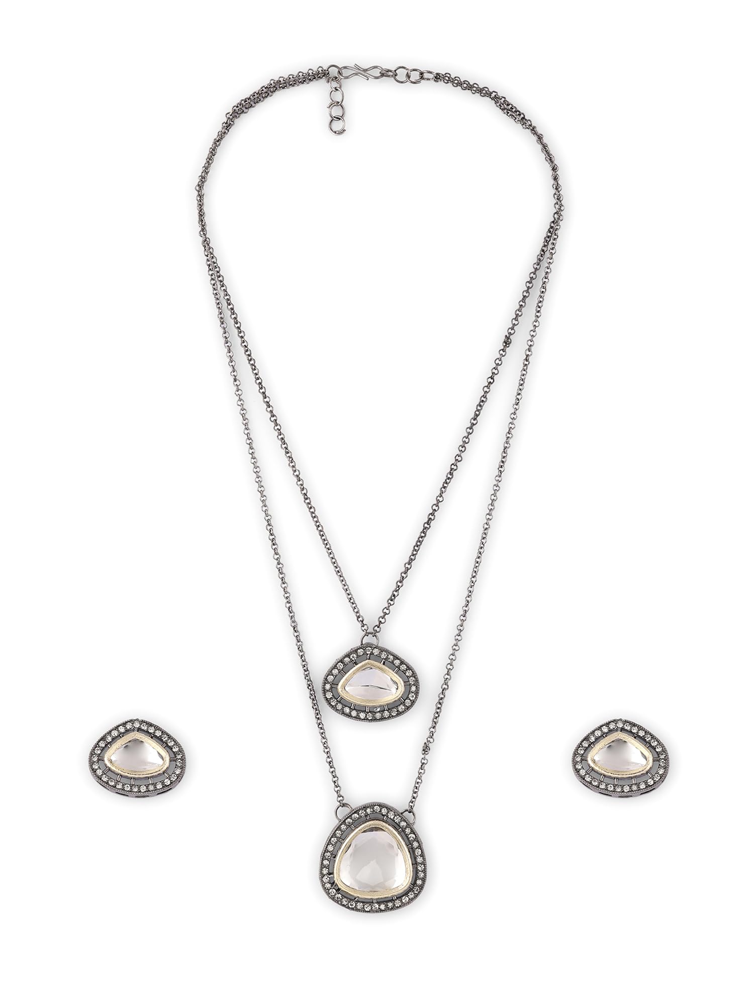 ZAVERI PEARLS Two Tone Dual Layered Stones & Austrian Diamonds Necklace Earring Set For Women-ZPFK16524 (B0CKHZHSTX) Amazon Price History, Amazon Price Tracker