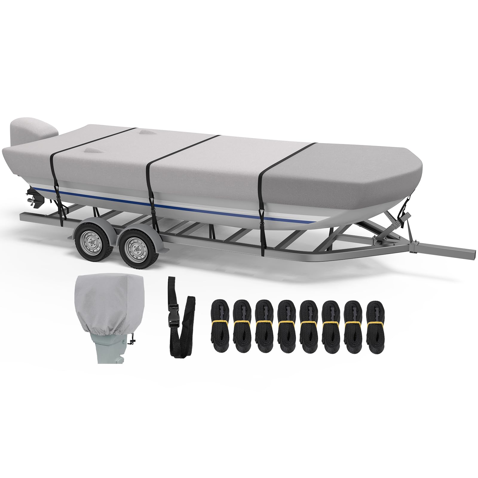 RVMasking Jon Boat Cover - 14-16ft Boat Cover with Motor Cover, 1400D Heavy Duty Front Reinforced Jon Boat Covers, Marine Grade Waterproof & UV Resistant, Fits Beam Width up to 75", Gray