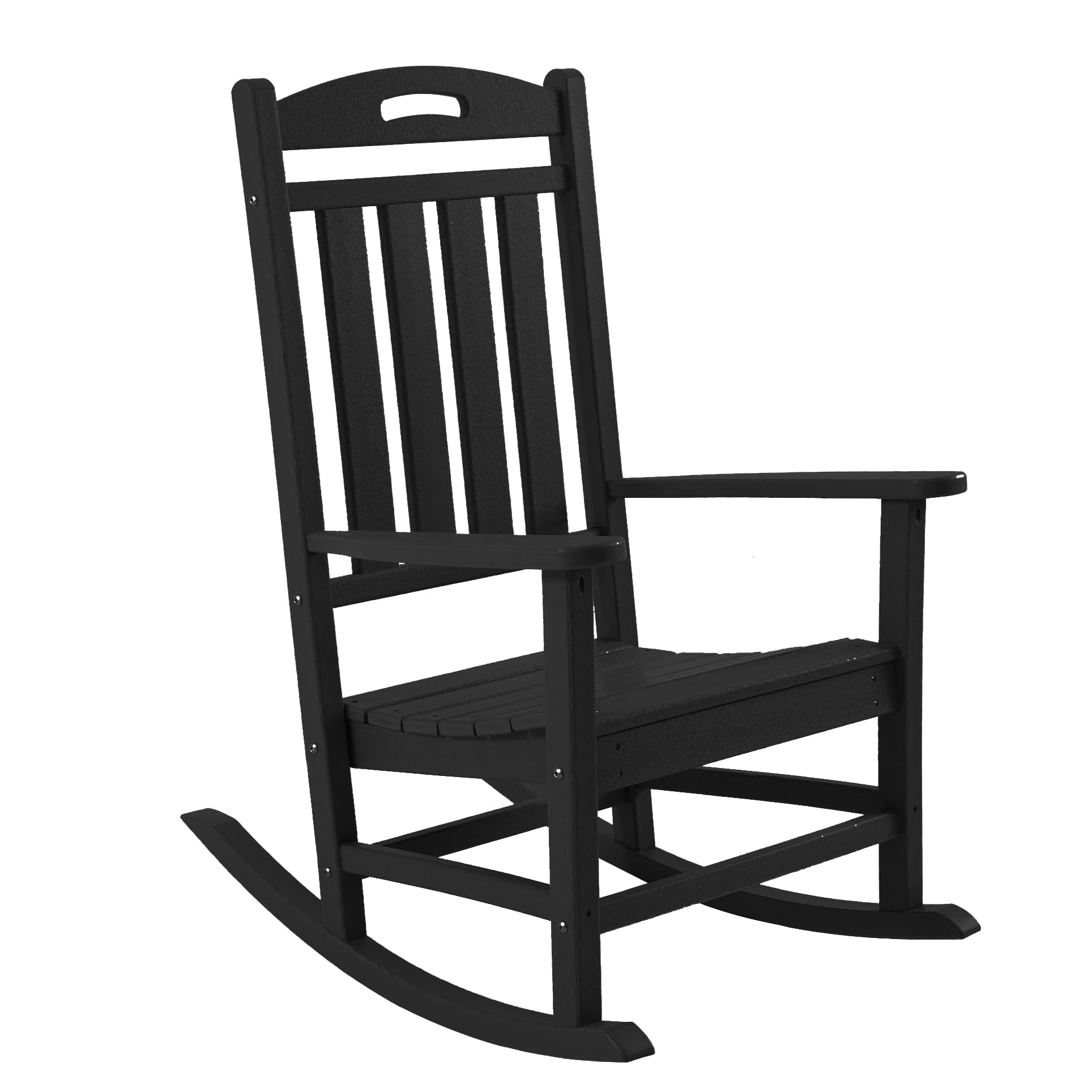 Outdoor Rocking Chair, Looks Like Wood, High Back Poly Lumber Patio Rocker Chair, 365Lbs Support, All-Weather Porch Rocking Chair for Lawn, Backyard, Indoor, Garden, Black