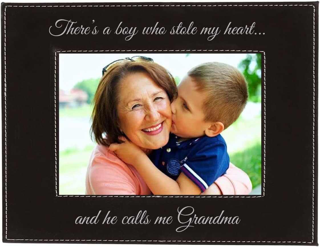 CustomGiftsNow There's a boy who Stole My Heart…and he Calls me Grandma Laser Engraved Faux Leather Pink Leatherette Wall Hanging/Tabletop Picture Group Family New Grandchild Baby Photo Frame