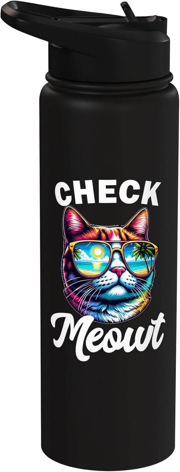 Check Meowt Funny Cat Kitten Pun Stainless Steel Insulated Water Bottle