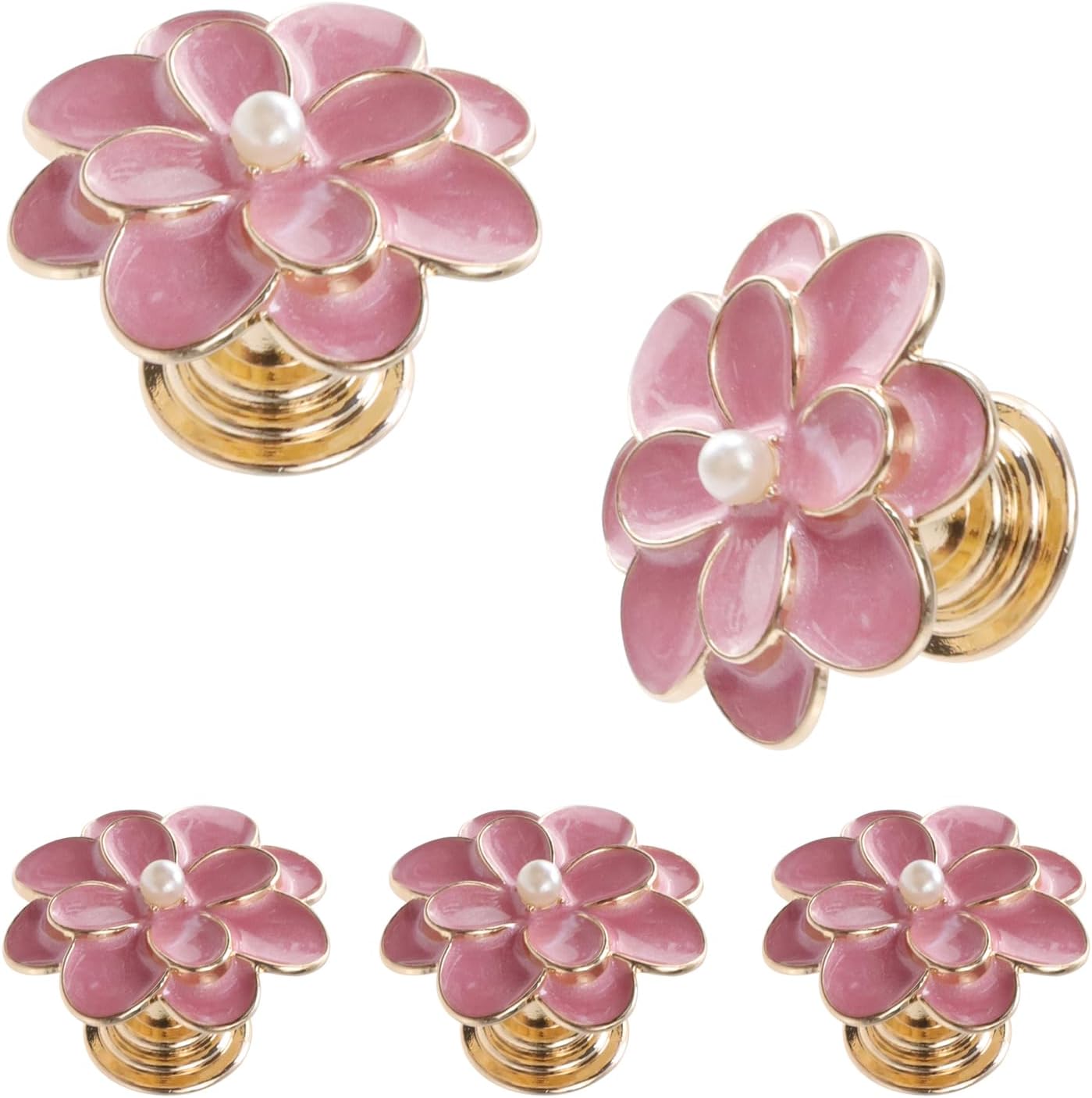Geesatis Pink Floral Cabinet Knobs, 5-Pack Vintage Drawer Pulls with Screws, Elegant Dresser Handles for Closet, Decorative Box & Furniture Door