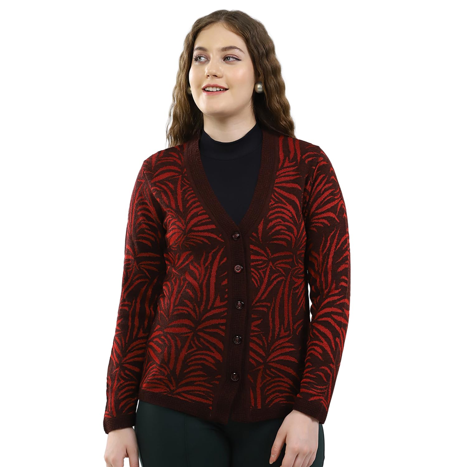 monte carlo Women’s Printed Cardigan | Regular Fit | V-Neck | Full Sleeve | Button Closure | Trendy Winter Cardigan for Women-picture-16