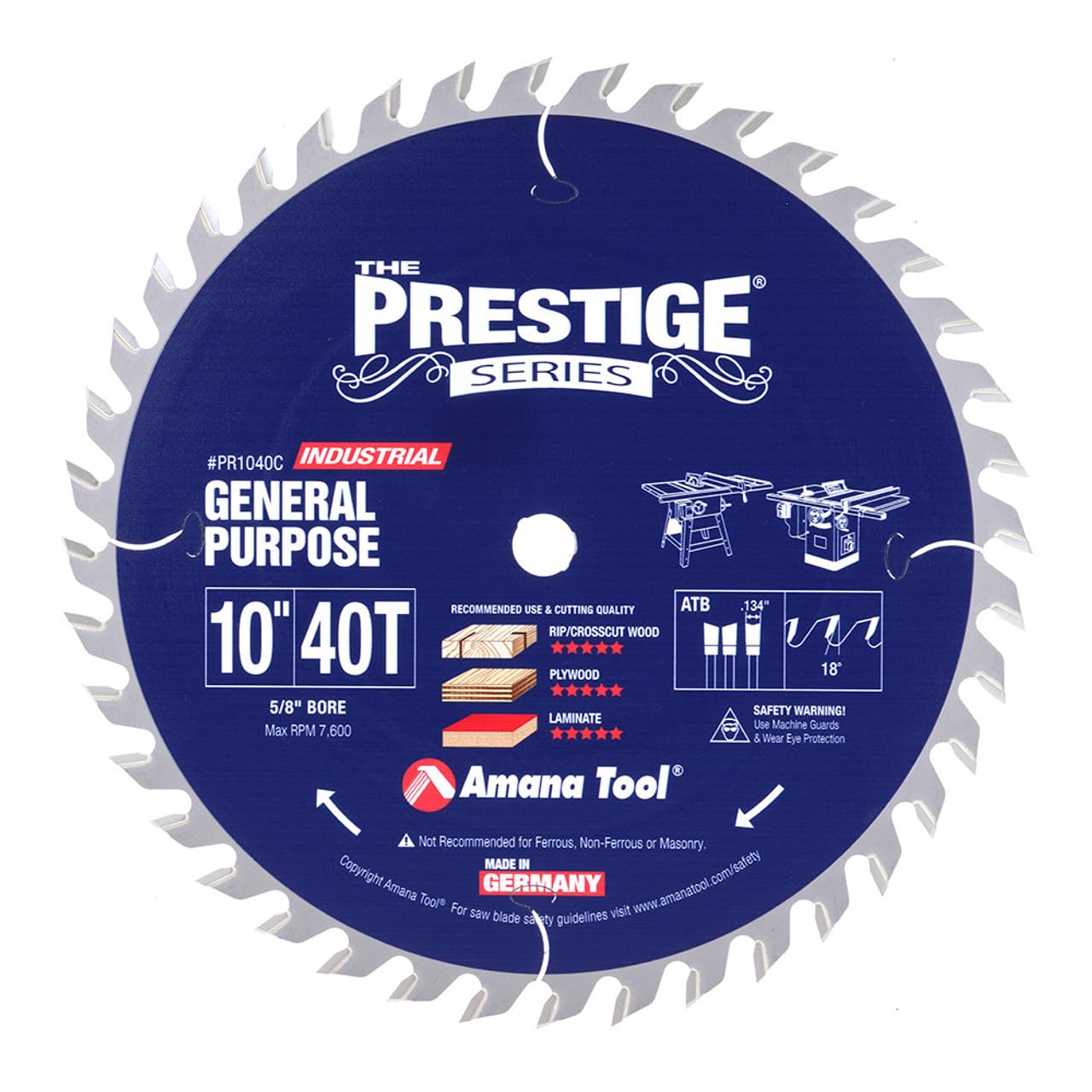 Amana Tool - PR1040C Electro-Blu Carbide Tipped Prestige General Purpose 10 Inch Dia 40T A