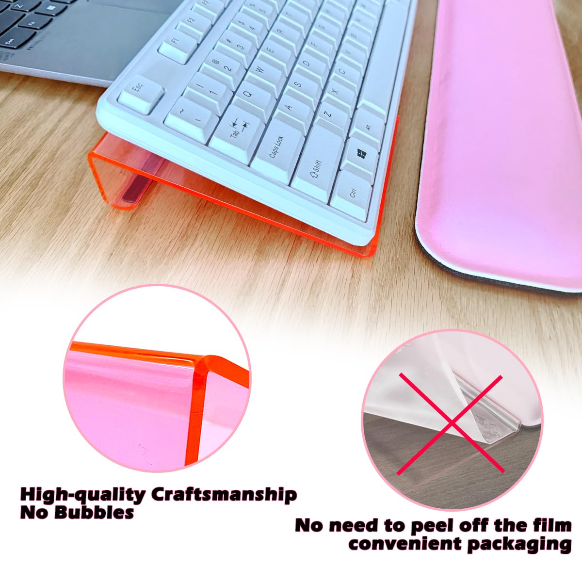 Ensemble de repose-poignet pour clavier d'ordinateur de bureau, support de clavier facile à taper avec repose-poignet pour bureau, maison, école – Rose
