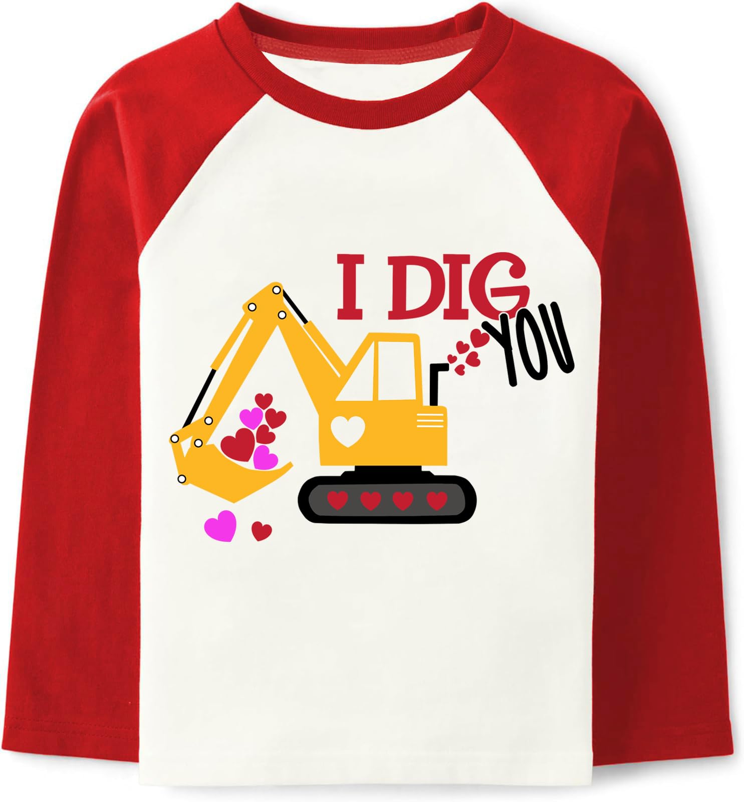 Purkartt Toddler Boys Valentines T-Shirt Heart Crusher Truck Digger Cotton Shirts Raglan Long Sleeve Tops Tees 2-8 Years
