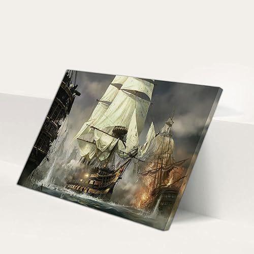 Vista 34 de RAOMAAE Cuadro de arte de pared de batalla naval, barco pirata, velero, póster impreso, lienzo moderno, hogar, sala de estar, oficina, decoración