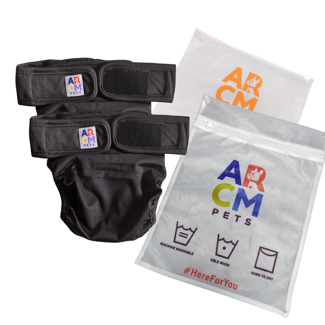 ARCM PETS No Tail Hole Washable Pet Diapers, Dog Diapers Female & Baby Goat Diapers-Ultra Absorbent, Premium Doggie Diapers & Adjustable Waist Diapers for Small Dogs (Little Black Dress)