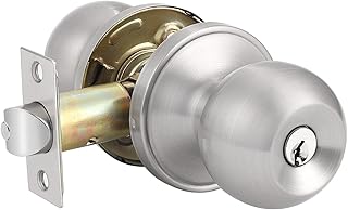 Probrico Ball Entry Door Knob Brushed Nickel Entrance Door Lock, Single Cylinder Keyed Door Lock