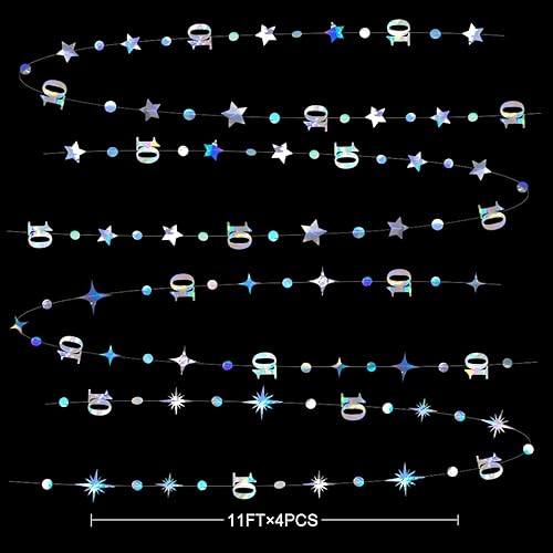 Miniatura 2 de Decoraciones iridiscentes de cumpleaños número 10, guirnalda de estrellas centelleantes con diseño de círculos, guirnalda metálica para colgar en