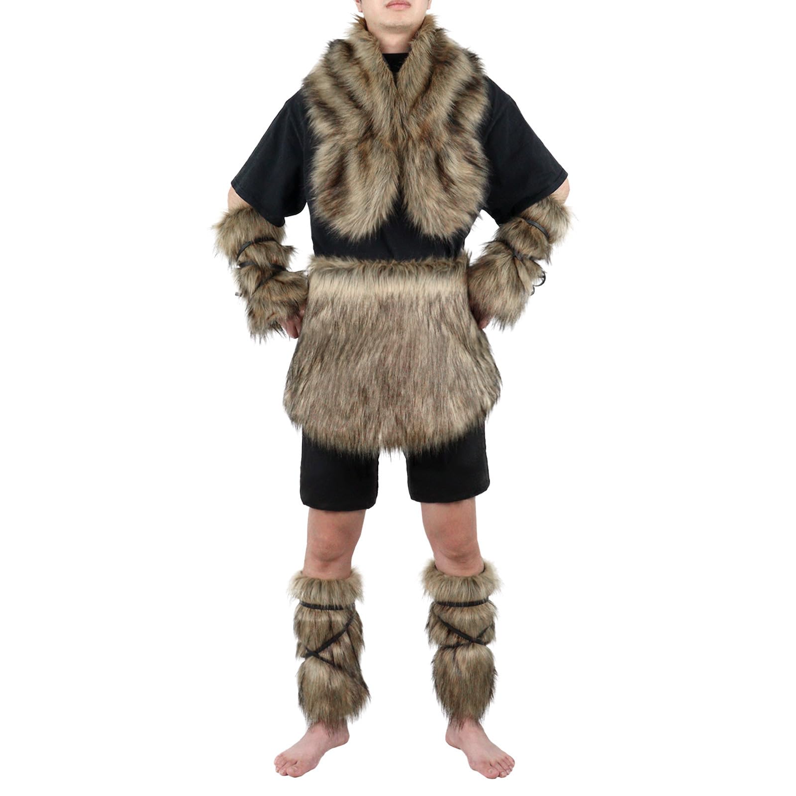 JIAHG Halloween Viking Medieval Costume Faux Fur Shawl Apron Norse Warrior Belt Cape Renaissance Fair Cosplay Cloak Barbarian Outfit Accessory for Men Women LARP Party Props (Shawl) - Image 2
