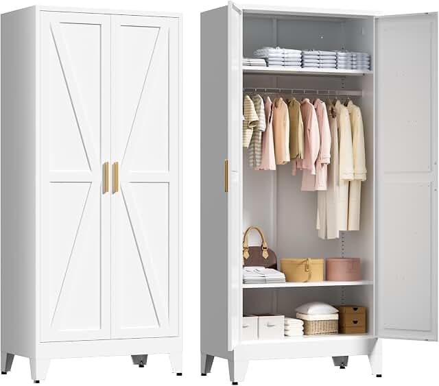 LCAOPC metal wardrobe cabinet with hanging rod
