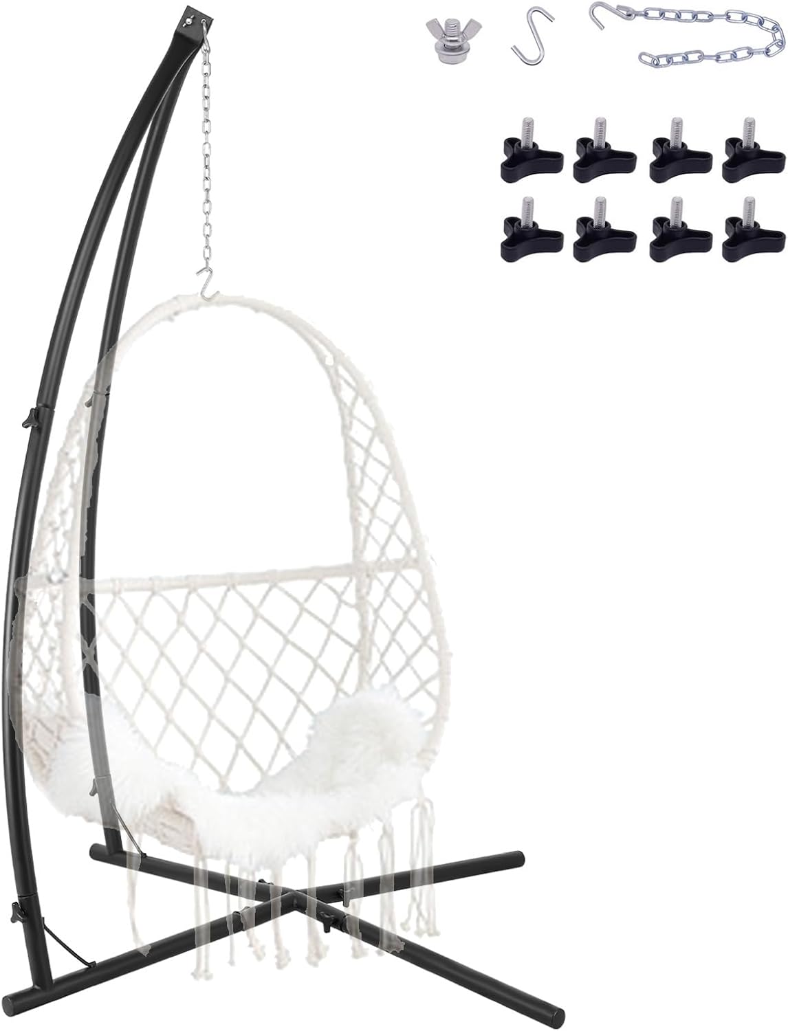 Arlopu Hammock Chair Stands, Hanging Metal C-Stand for Chair, Indoor/Outdoor Heavy Duty Steel Solid Air Porch Egg Swing Stand Only Construction for Patio Deck Yard, 360-Degree Rotation, Max Load 330lb