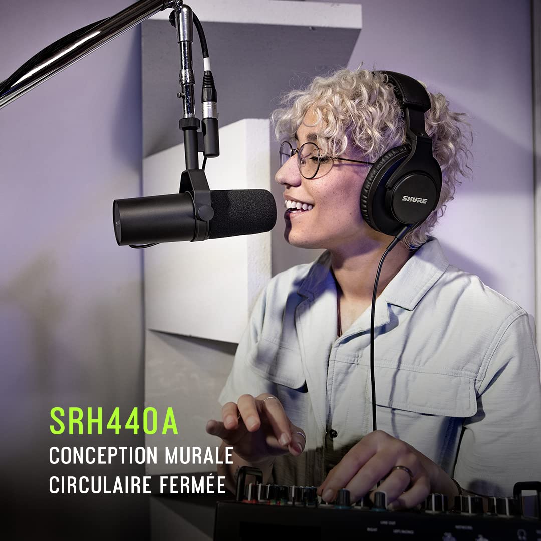 Shure SRH440A Casque Filaire Circum-Auriculaire Monitoring & Enregistrement, Studio Pro, Réponse Fréquencielle Améliorée, Tous Appareils Audio, Qualité Pro, Design Réglable & Pliable - Version 2022
