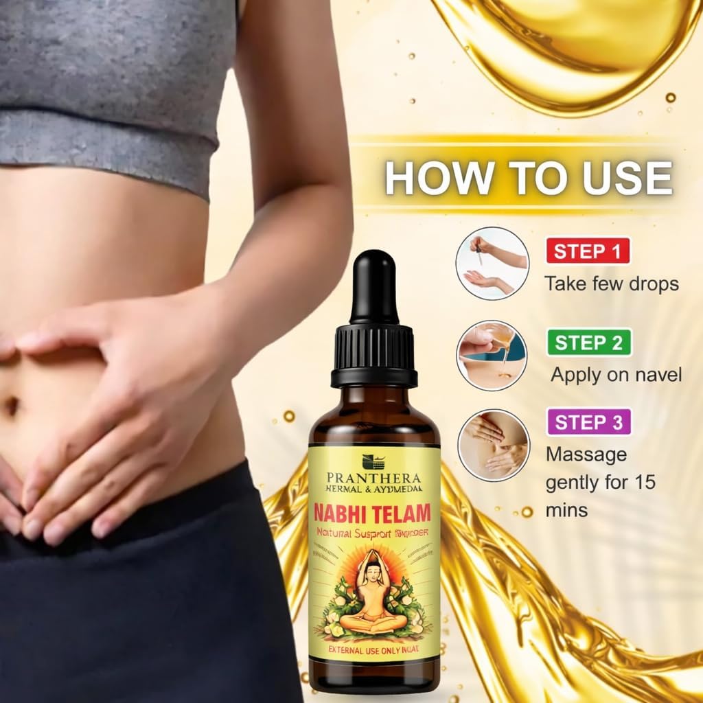 Pranthera Nabhi Tailam Ayurvedic Multi Benefit Oil Pack of 2 (30ml Each) | Belly Button Oil for Skin Hydration, Hair Strength & Overall Wellness | Natural Beauty & Health Support 4