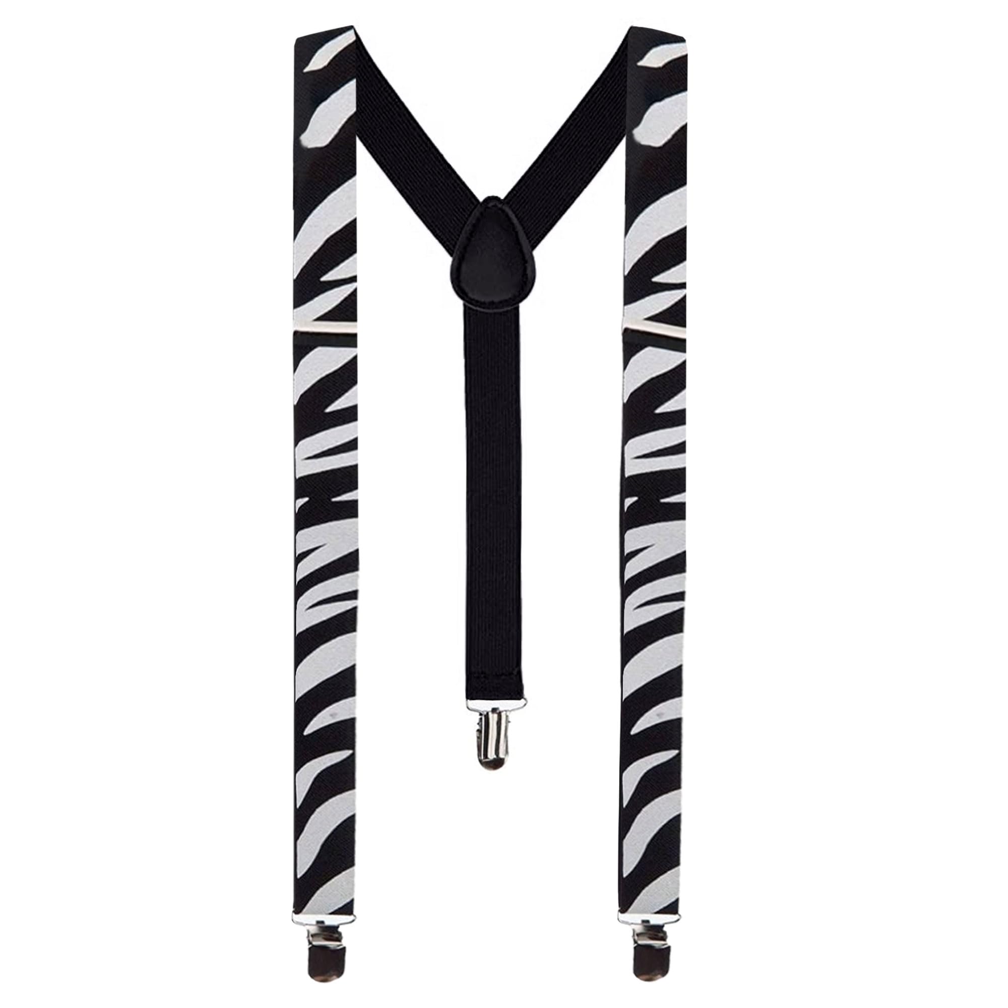 The Fancy Dress® Unisex Adult Child Adjustable BRACES SUSPENDERS Slim Trouser Belt Y Clip On Fancy Dress Mens 25 mm with Strong Metal Clip (Zebra Printed)
