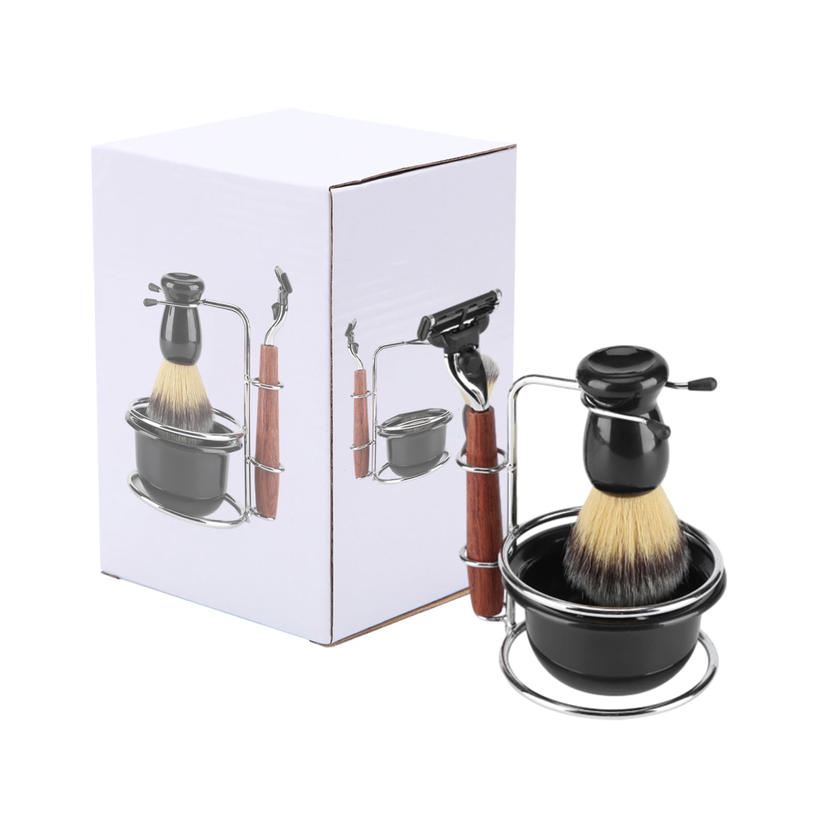 BORDSTRACT Shaving Kit, 4pcs Juego de Brochas de Afeitado, Brochas de Afeitado Con Base de Marco de Afeitado, Cuenco de Jabón Para La Limpieza Facial Masculina, Regalos Para Hombres