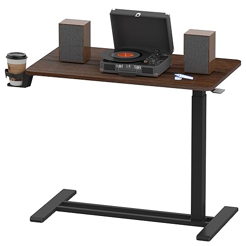 FLEXISPOT Large Rolling Computer Cart Standing Desk Bedside Table Laptop Desk 31.5" W x 17.7" D Mahogany Medical, Adjustable, Overbed, with Wheels, Pneumatic, Mobile, Movable Table, Hospital Home Use - Large - Mahogany