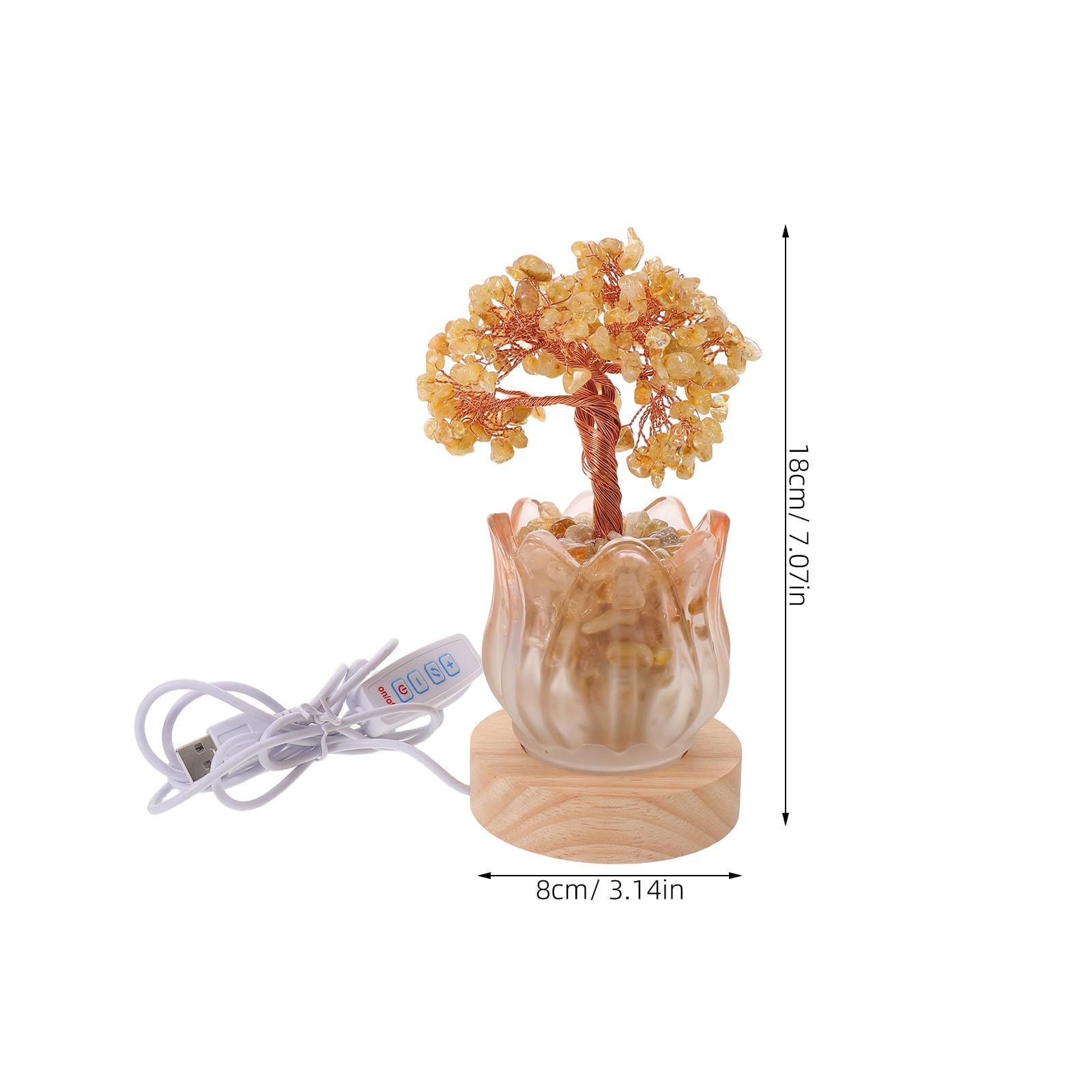 Lampa z drzewkiem pieniędzy z cytrynu – kryształowa lampka nocna Feng Shui dla dobrobytu – dekoracyjne drzewko bonsai na biurko i nocną lampkę – symbol bogactwa