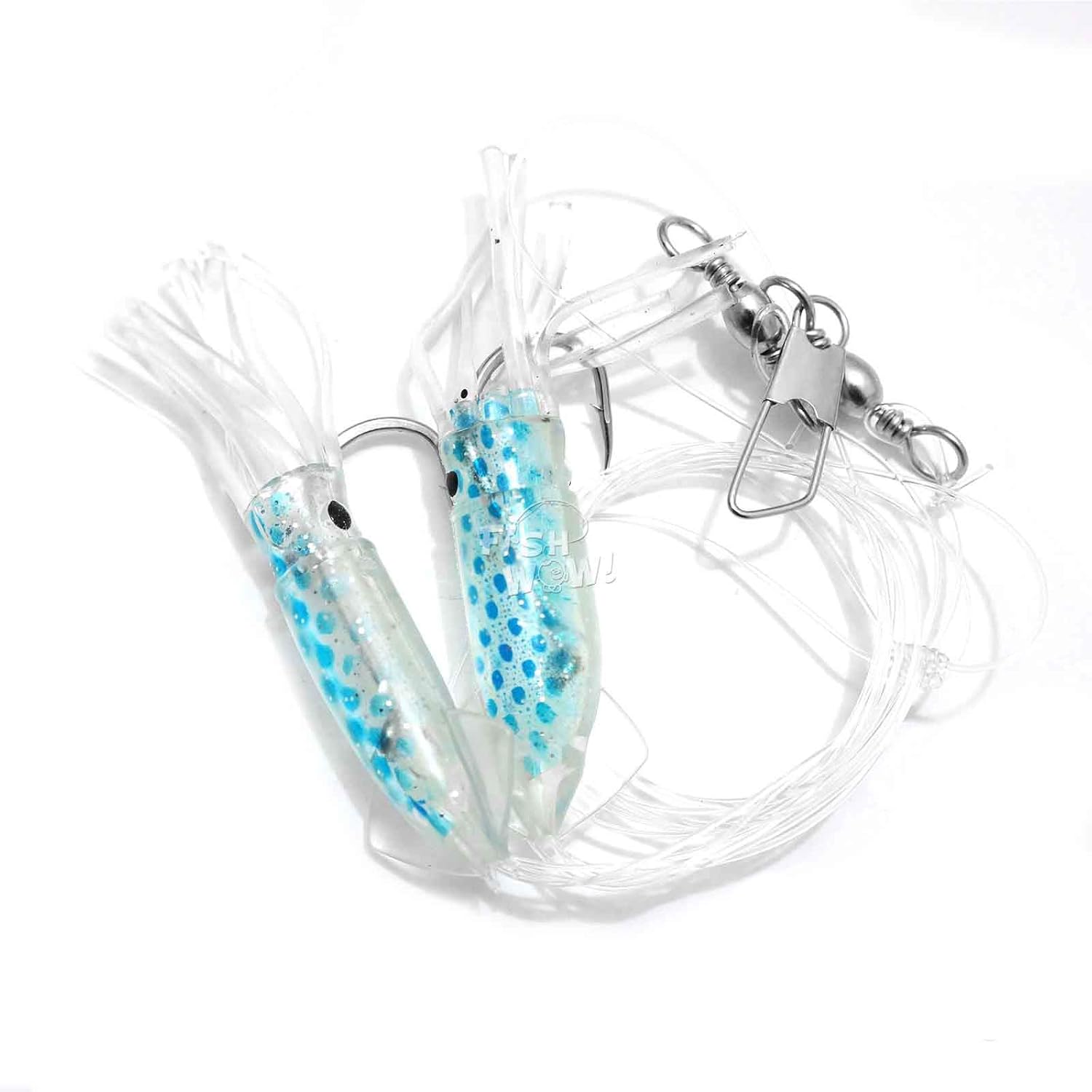 10 Packs - 4.5" Fishing Ling Cod Rig Twin Bulb Squids Rockfish lingcod Soft Lure -5 Colors- Blue, Pink, Purple, Red/Black, Glow