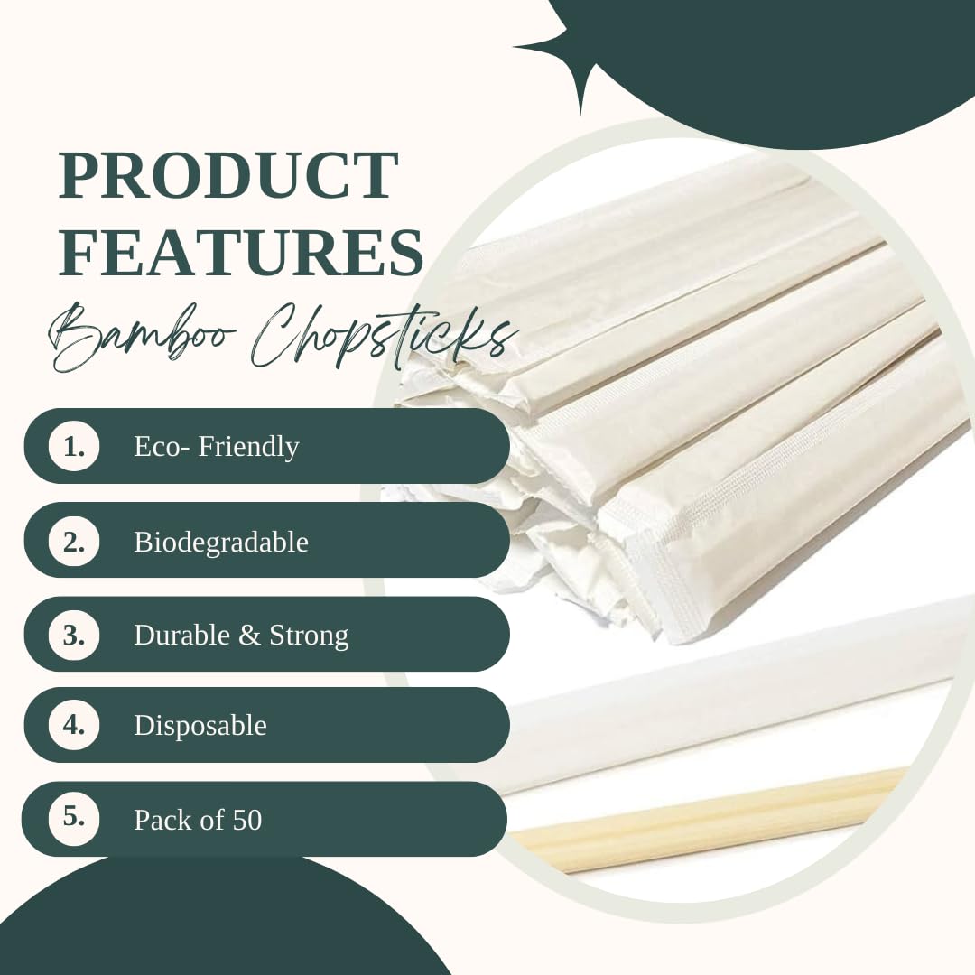 H & Co Disposable Bamboo Chopsticks, 21cm - 50 works, Durable, Lightweight, Eco-Friendly - Smooth Finish for Home & Restaurant Use - Image 3