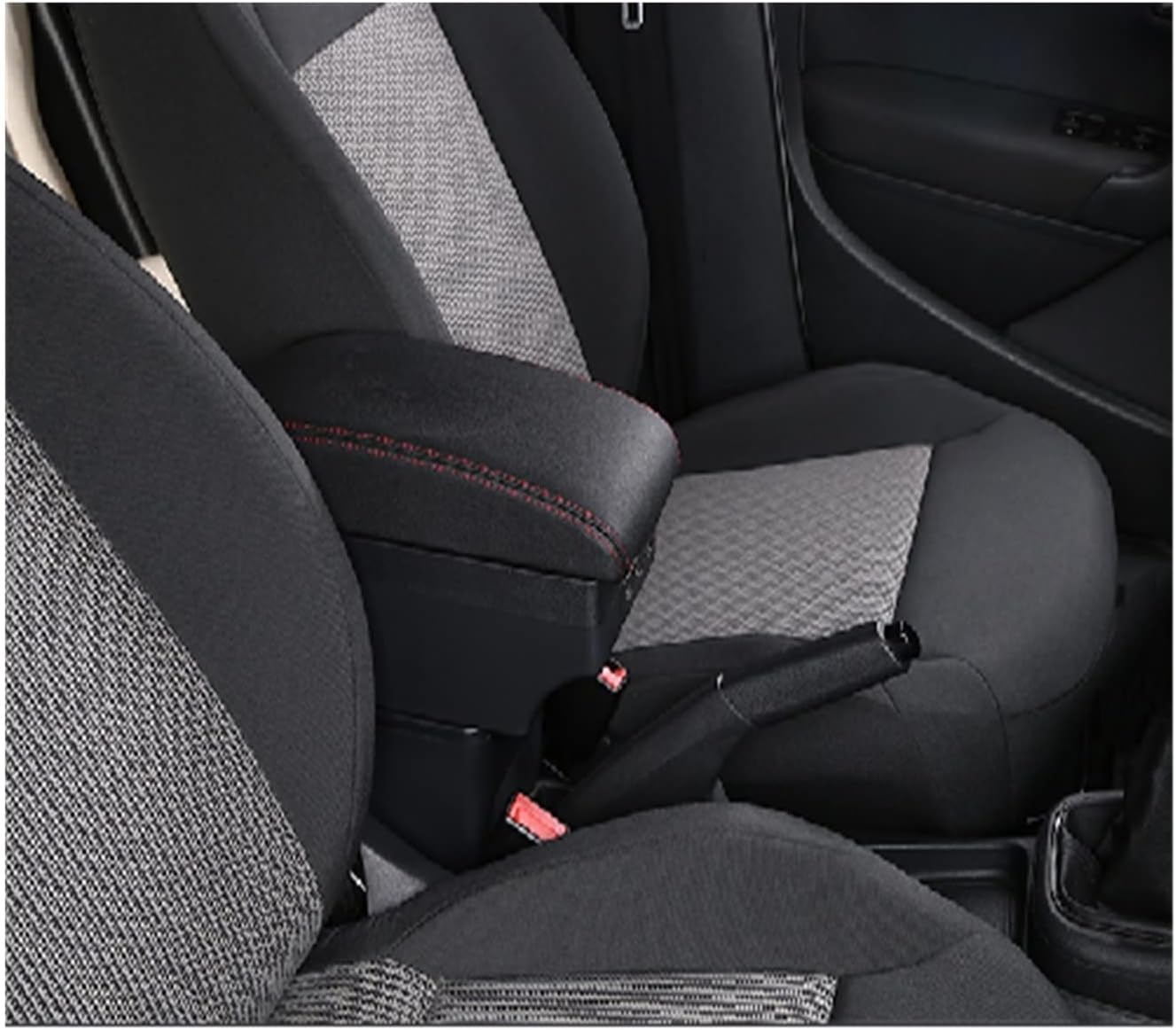 For Seat For Ibiza Car Armrests Storage Box USB Multifunction Armrest Box Centre Console Storage Box(Black red,B3)