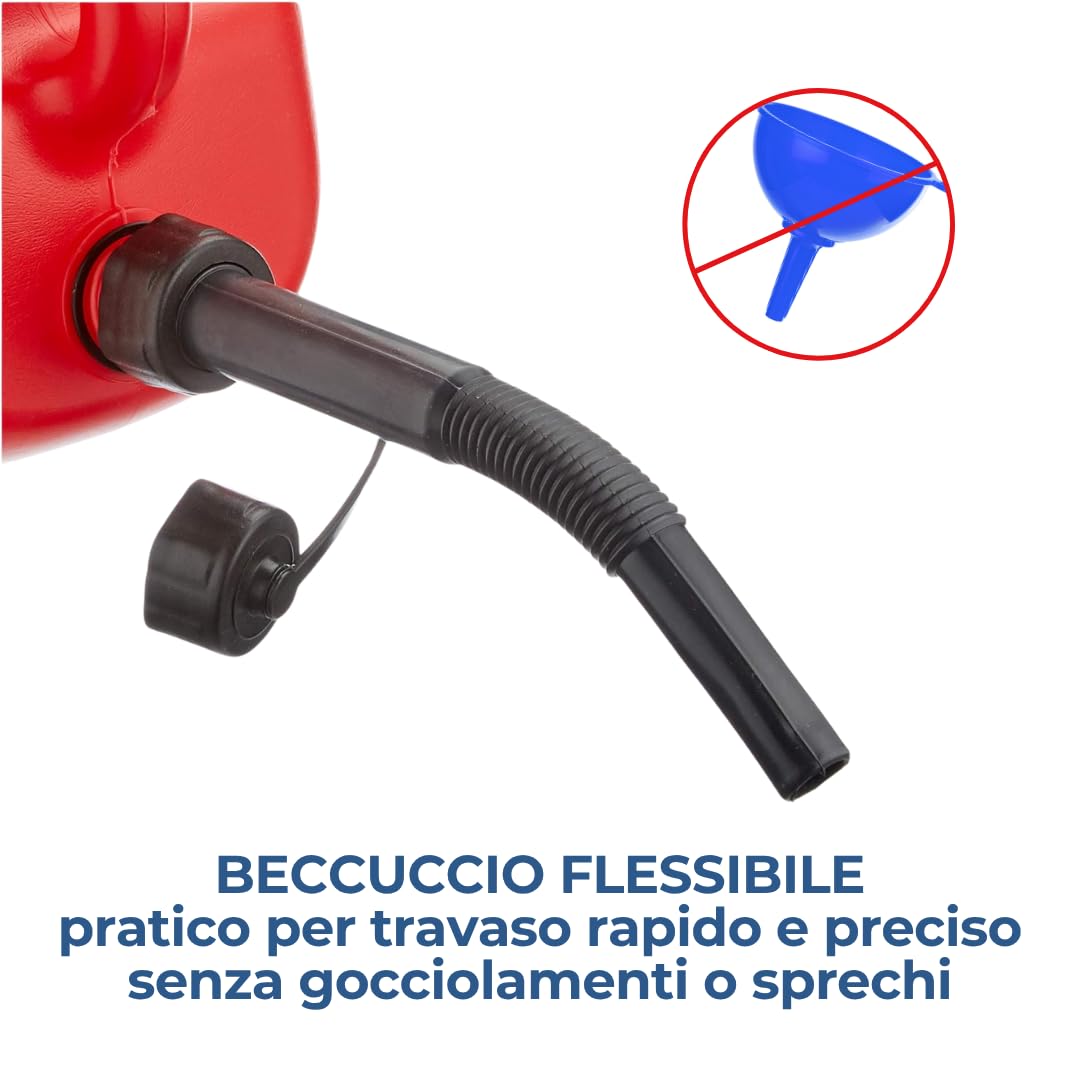 FERROELETTRA Tanica Carburante Omologata UN Polietilene Rinforzato 10 Litri con Beccuccio Flessibile per Benzina e Diesel Made in Italy