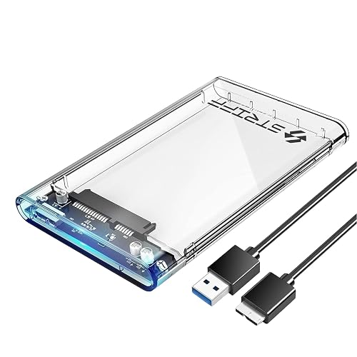 STRIFF SpeedShell 2.5" SATA SSD/HDD Enclosure Case | USB 3.0 to SATA Tool-Free Transparent Hard Drive Case | 5Gbps Fast Transfer, Supports Up to 6TB, Compatible with 2.5" SSD/HDD
