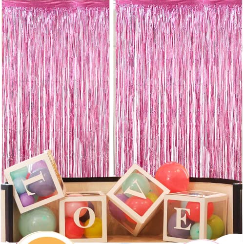Pink Tinsel Curtain - Metallic Foil Fringe Streamers, 3ft X 8.2ft Party Backdrop for Birthday, Christmas, Wedding & Holiday Decoration - 2 PCS - Image 7