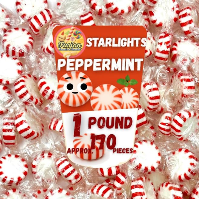 Starlight Peppermint Hard Candy - Bulk 1 Pound Individually Wrapped Peppermints, Refreshing Peppermint Candies, Starlights Mints - Valentines Day Candy