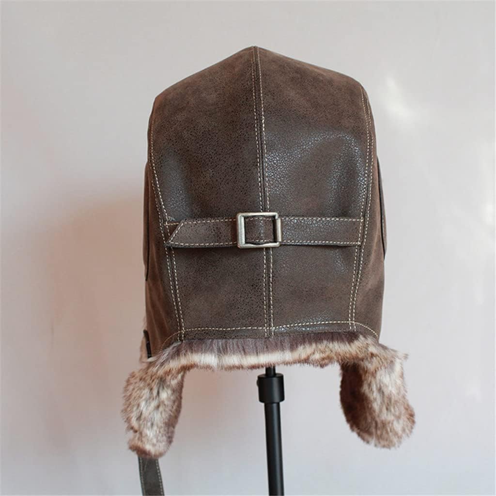 Winter Hat Men Women's Aviator Bomber Leather Snow Cap with Ear Flaps