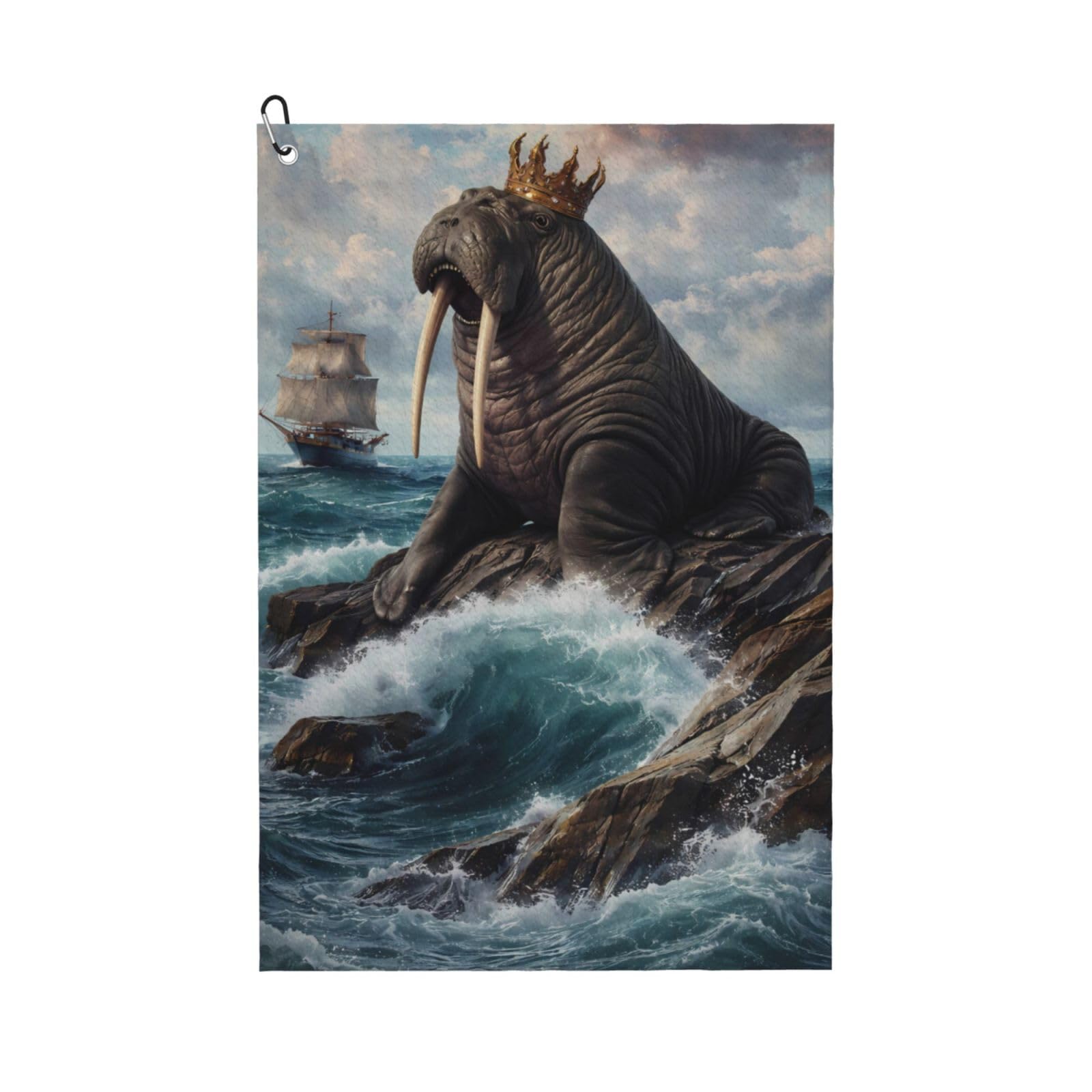 Oudrspo Majestic King Walrus Fun Pattern Multi-Functional Golf Towel | Absorbent Quick Drying 16x24in